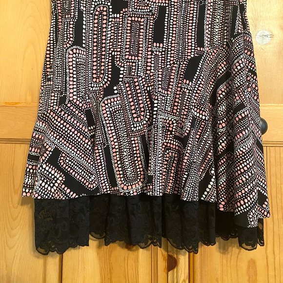 Rampage Black Pink White Polka Dot/ Geometric Print Lace Trim Skirt Sz S - Picture 8 of 10